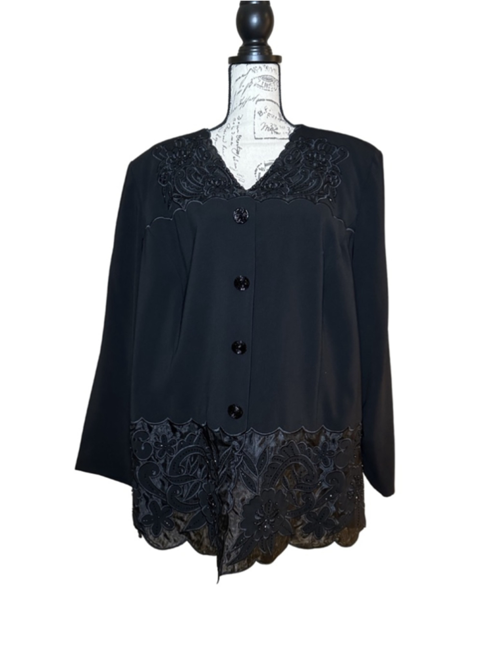 Justin Taylor Sz 24w Vintage Black Floral Beaded Lace Embroidery Formal Jacket